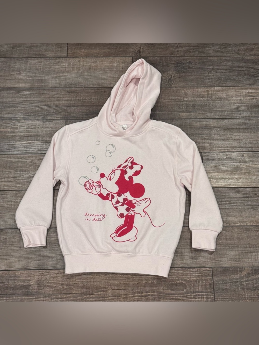 Disney Parks Kids Girls Minnie Mouse Dreaming In Dots Hoodie Pink Size Small